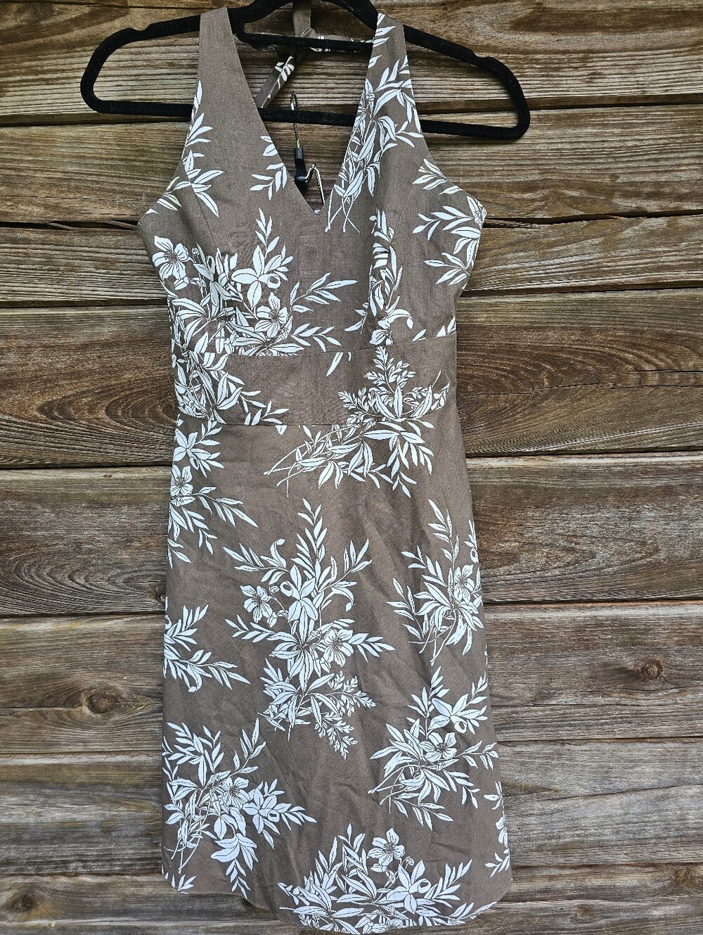 Ann Taylor Factory Brown & White Floral 100% Cotton Halter Dress Size 6 - Picture 1 of 5